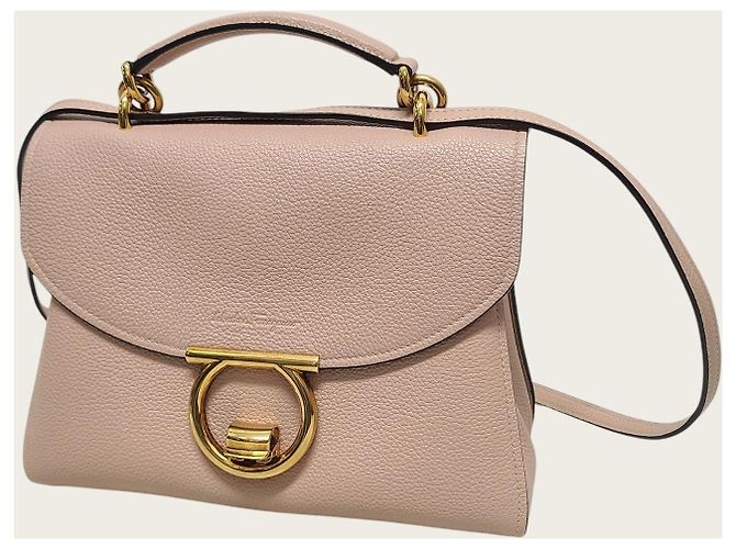 Salvatore Ferragamo Borsa a mano e a spalla Margo in pelle beige con Gancini Marrone - vista 2