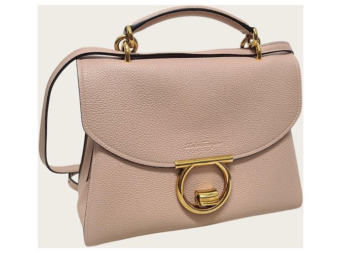 Salvatore Ferragamo Borsa a mano e a spalla Margo in pelle beige con Gancini Marrone - vista 3