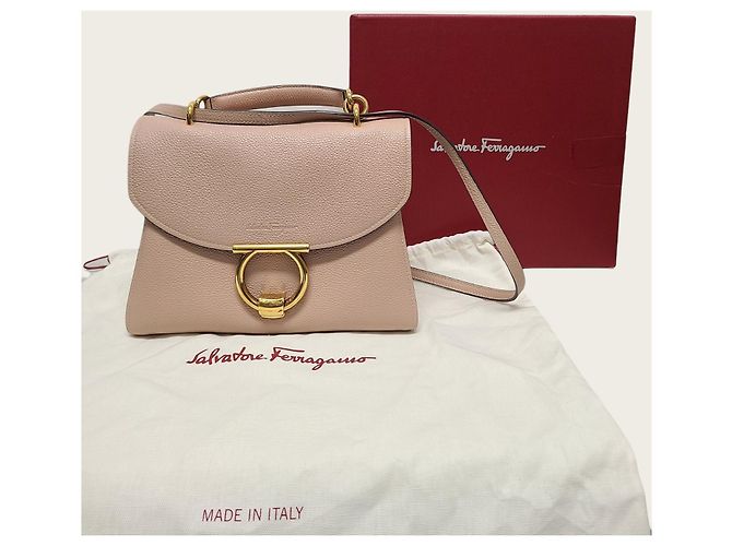 Salvatore Ferragamo Borsa a mano e a spalla Margo in pelle beige con Gancini Marrone - vista 7