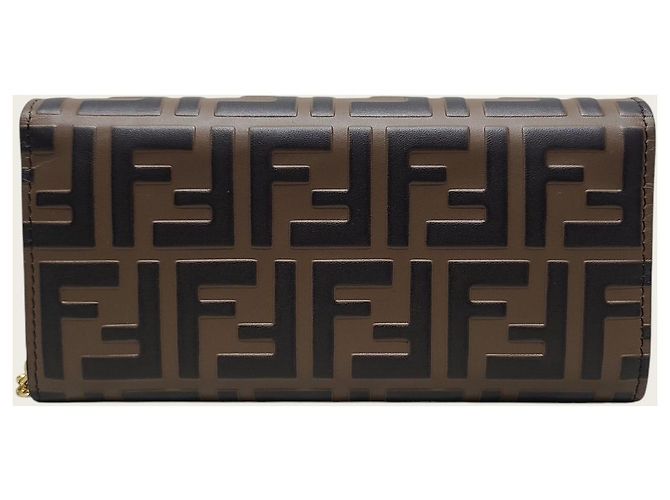 Fendi Portafoglio lungo FF Diamond Chain in pelle marrone e nera - vista 5