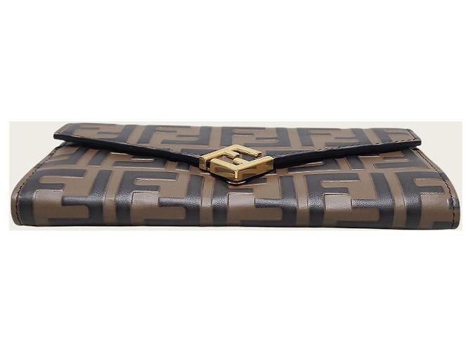 Fendi Portafoglio lungo FF Diamond Chain in pelle marrone e nera - vista 6