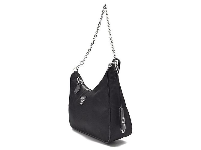 Prada Borsa Hobo in tessuto Re-Nylon con tracolla a catena Nero - vista 2