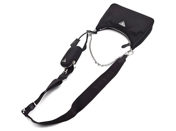 Prada Borsa Hobo in tessuto Re-Nylon con tracolla a catena Nero - vista 4