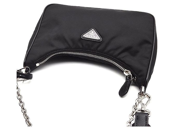 Prada Borsa Hobo in tessuto Re-Nylon con tracolla a catena Nero - vista 6