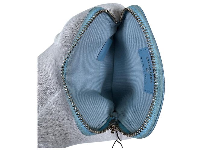 Chanel Portafoglio porta monete e carte con zip CC Logo in Caviar Crystal Blu - vista 10