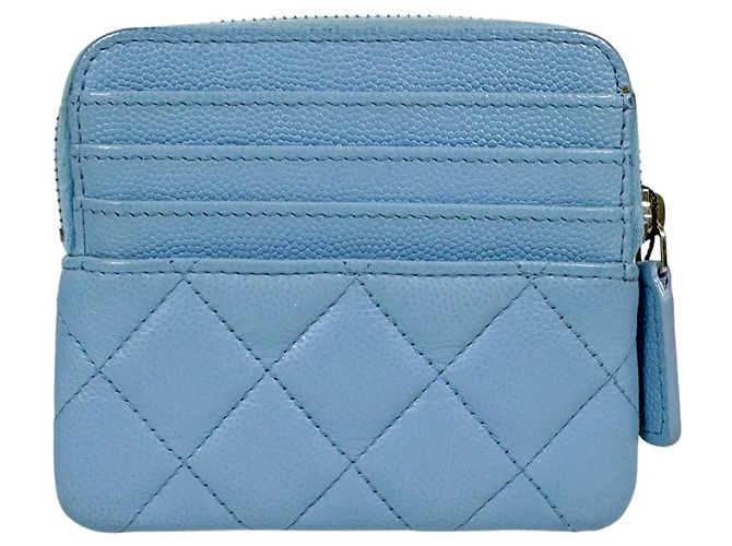 Chanel Portafoglio porta monete e carte con zip CC Logo in Caviar Crystal Blu - vista 5