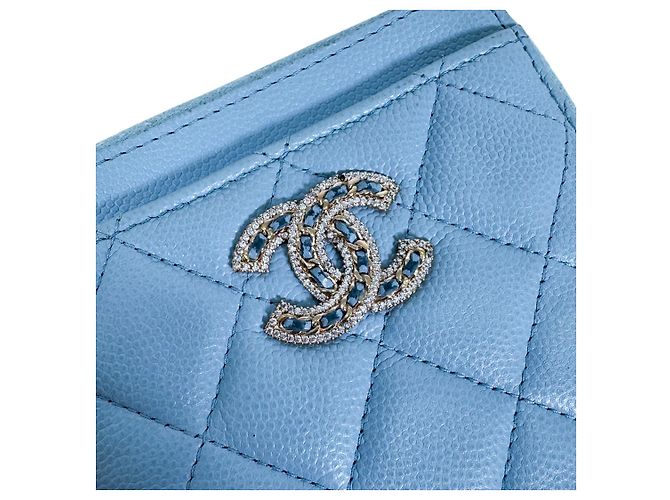 Chanel Portafoglio porta monete e carte con zip CC Logo in Caviar Crystal Blu - vista 9