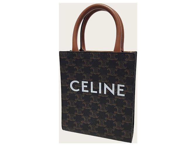 Céline Bolso Tote Vertical Triomphe Canvas Mini Castaño - vista 2