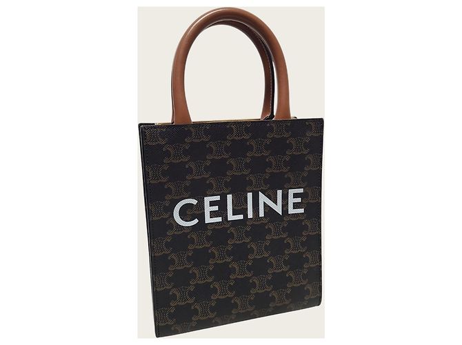 Céline Bolso Tote Vertical Triomphe Canvas Mini Castaño - vista 3