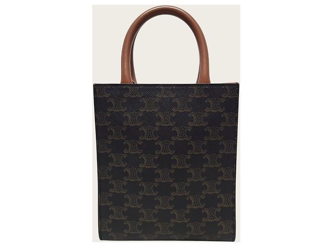 Céline Bolso Tote Vertical Triomphe Canvas Mini Castaño - vista 5