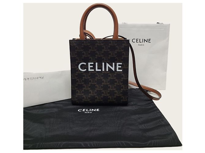 Céline Bolso Tote Vertical Triomphe Canvas Mini Castaño - vista 7