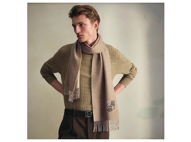 Hermès Sciarpa in Cashmere Reversibile PM Puzzle Marrone - vista 4