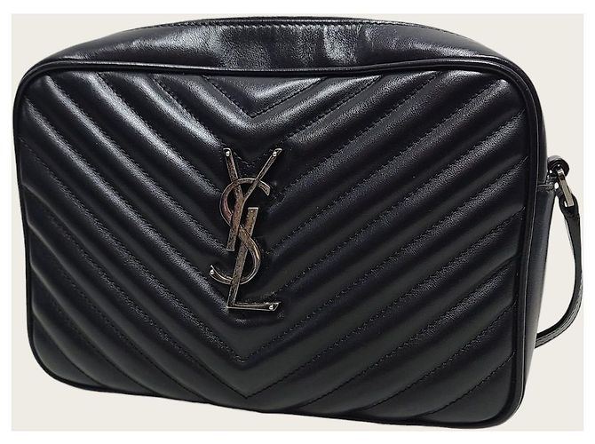 Saint Laurent Schwarze Monogramm-Kamera-Tasche aus Leder mit Quaste - Ansicht 2