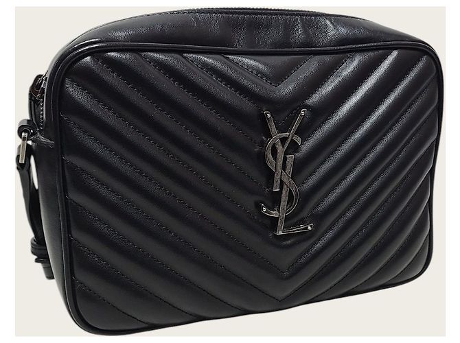 Saint Laurent Schwarze Monogramm-Kamera-Tasche aus Leder mit Quaste - Ansicht 3