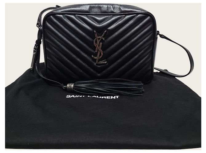 Saint Laurent Schwarze Monogramm-Kamera-Tasche aus Leder mit Quaste - Ansicht 7