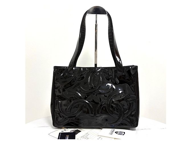 Chanel Borsa a tracolla in vernice con triplo logo CC Nera Nero - vista 14