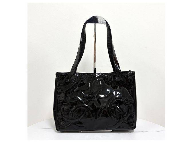 Chanel Borsa a tracolla in vernice con triplo logo CC Nera Nero - vista 19