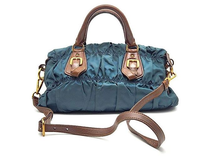 Prada Tote Bag e Shoulder Bag in Tessuto Gaufre Blu - vista 3