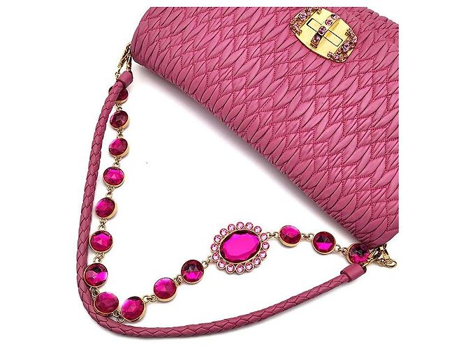 Miu Miu Borsa a Spalla Nappa Matelassé Crystal Rosa - vista 5