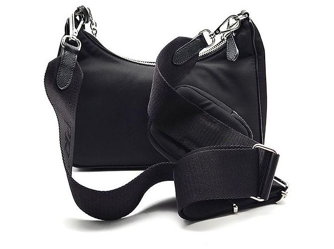 Prada Borsa Hobo Re-edition con tracolla a catena in nylon Nero - vista 3