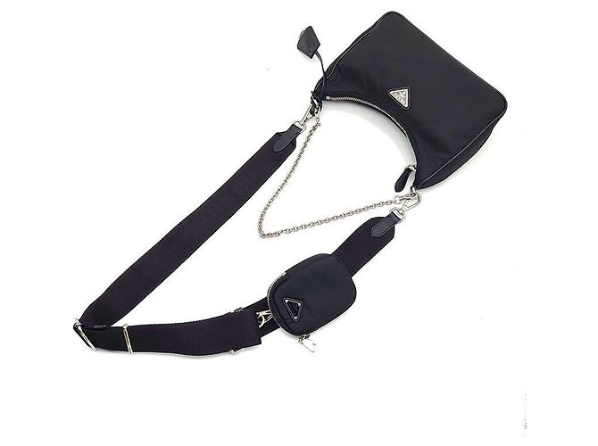 Prada Borsa Hobo Re-edition con tracolla a catena in nylon Nero - vista 4