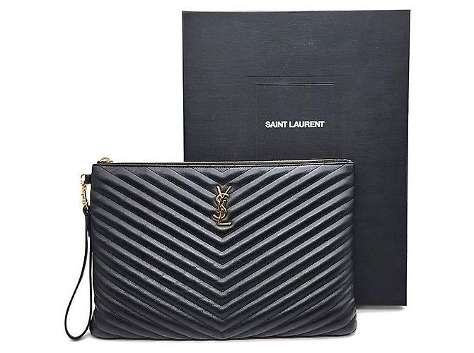 Saint Laurent Clutch Monogram Large Negro - vista 6