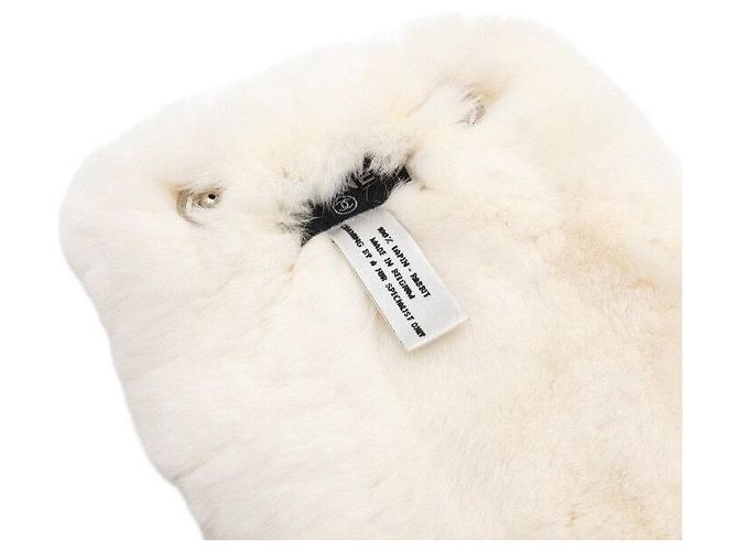 Chanel Cachecol de pele de coelho branco com corrente e gotas de pérolas CC - vista 4