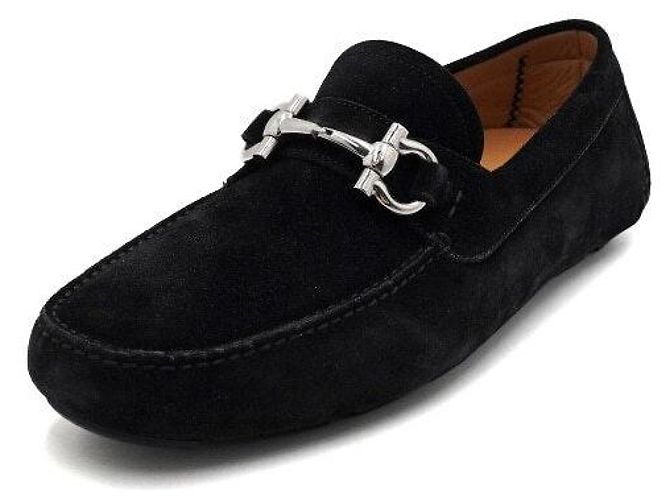 Salvatore Ferragamo Mocassins de conduite pour hommes en daim noir - vue 2
