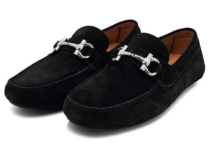 Salvatore Ferragamo Mocassins de conduite pour hommes en daim noir - vue 3