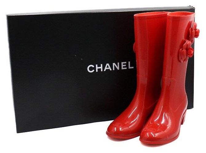 Chanel Stivali da pioggia da donna con logo CC Camelia rossa Rosso - vista 10