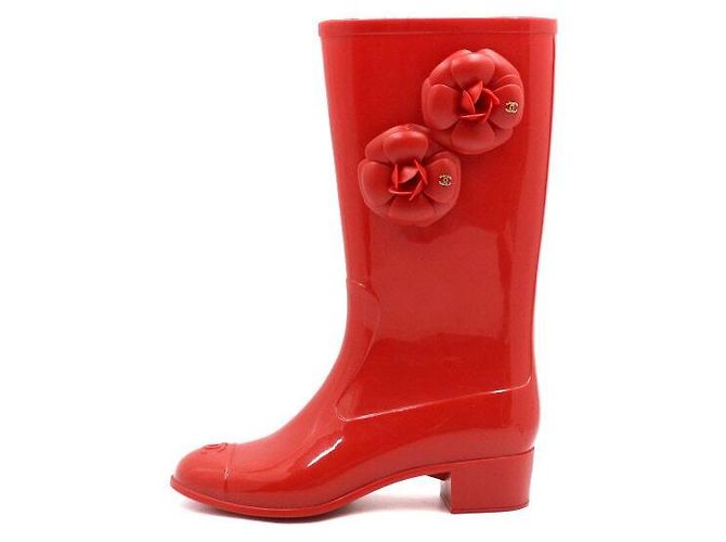 Chanel Stivali da pioggia da donna con logo CC Camelia rossa Rosso - vista 4
