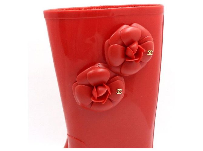 Chanel Stivali da pioggia da donna con logo CC Camelia rossa Rosso - vista 6