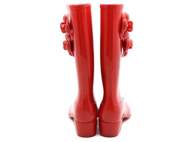 Chanel Stivali da pioggia da donna con logo CC Camelia rossa Rosso - vista 8