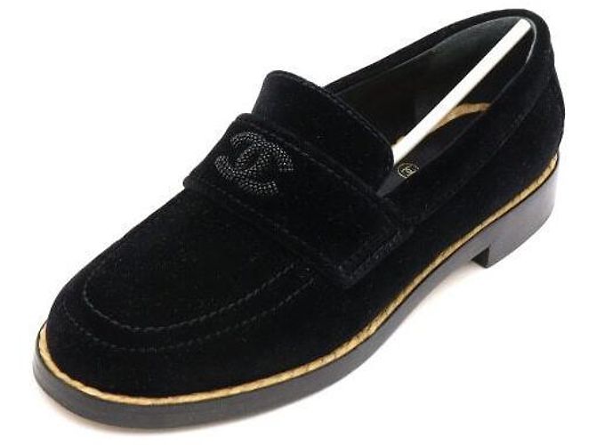 Chanel Mocassini CC in velluto nero da donna - vista 2