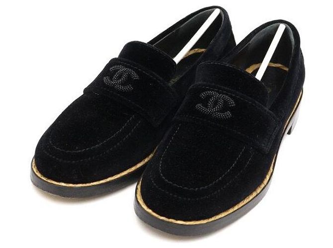 Chanel Mocassini CC in velluto nero da donna - vista 3