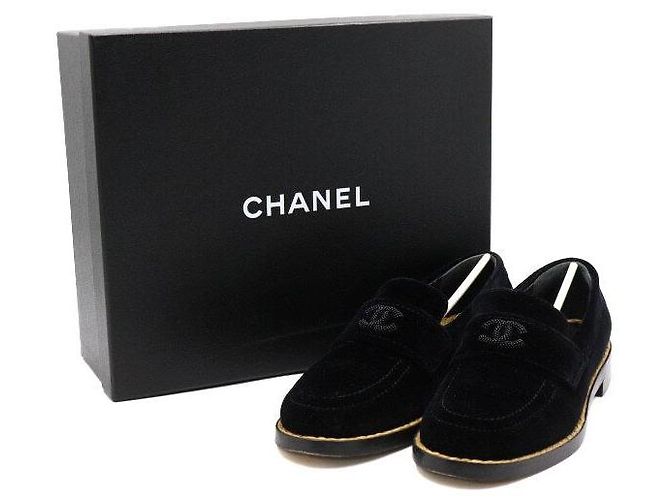 Chanel Mocassini CC in velluto nero da donna - vista 7