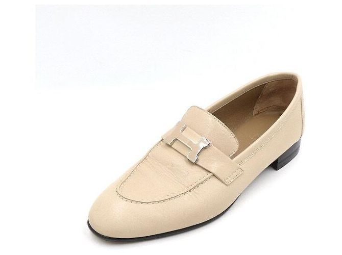 Hermès Mocassini da donna in pelle beige con logo Paris Marrone - vista 2