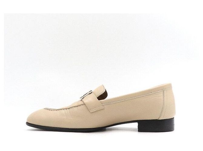 Hermès Mocassini da donna in pelle beige con logo Paris Marrone - vista 4