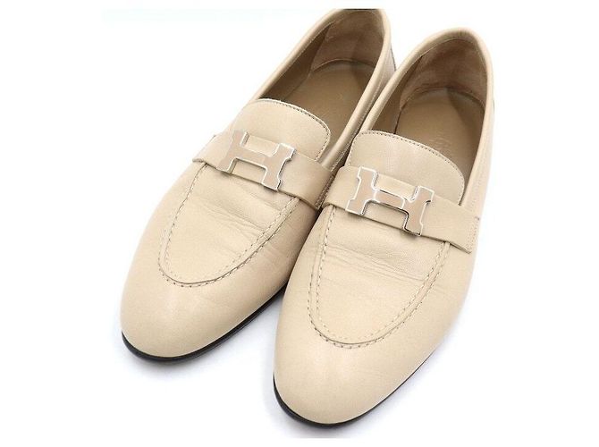 Hermès Mocassini da donna in pelle beige con logo Paris Marrone - vista 5