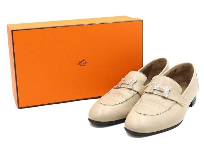 Hermès Mocassini da donna in pelle beige con logo Paris Marrone - vista 7