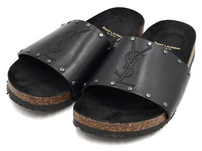 Saint Laurent Sandali in pelle Jimmy Logo Stitch da donna Nero - vista 3