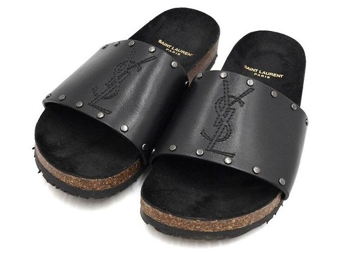 Saint Laurent Sandali in pelle Jimmy Logo Stitch da donna Nero - vista 5