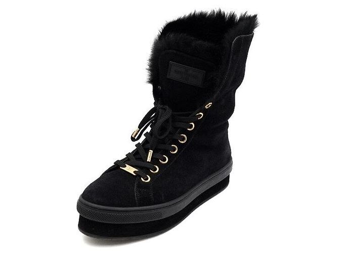 Louis Vuitton Sneakers da donna in scamosciato nero e pelliccia di coniglio - vista 2