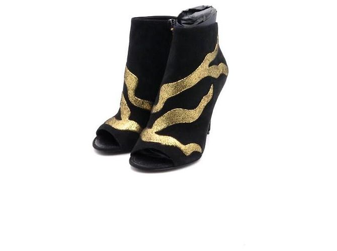 Louis Vuitton Sandali a punta aperta in scamosciato nero con logo dorato per donna - vista 3