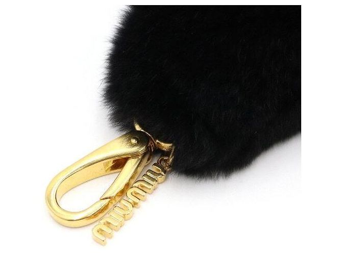 Miu Miu Portachiavi e charm per borsa in pelliccia di coniglio nero - vista 2