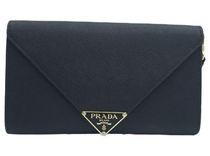 Prada Clutch WOC Saffiano Envelope con Catena, Borsa a Spalla e Crossbody Nero - vista 10