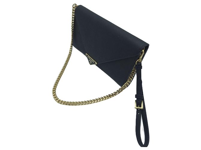 Prada Clutch WOC Saffiano Envelope con Catena, Borsa a Spalla e Crossbody Nero - vista 14