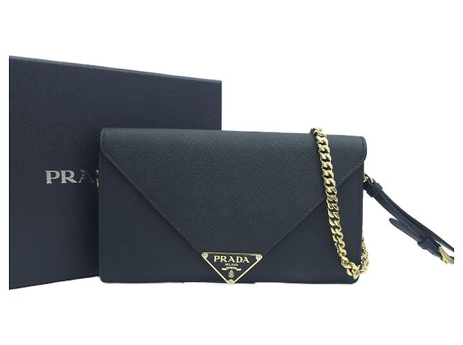Prada Clutch WOC Saffiano Envelope con Catena, Borsa a Spalla e Crossbody Nero - vista 9