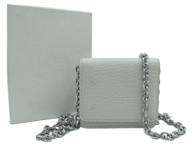 Maison Martin Margiela Cartera de cadena WOC en cuero con pespuntes White Gray - vista 10