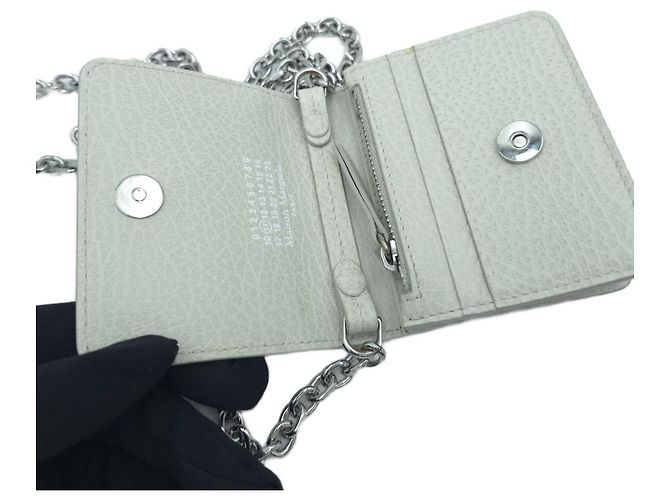 Maison Martin Margiela Cartera de cadena WOC en cuero con pespuntes White Gray - vista 8